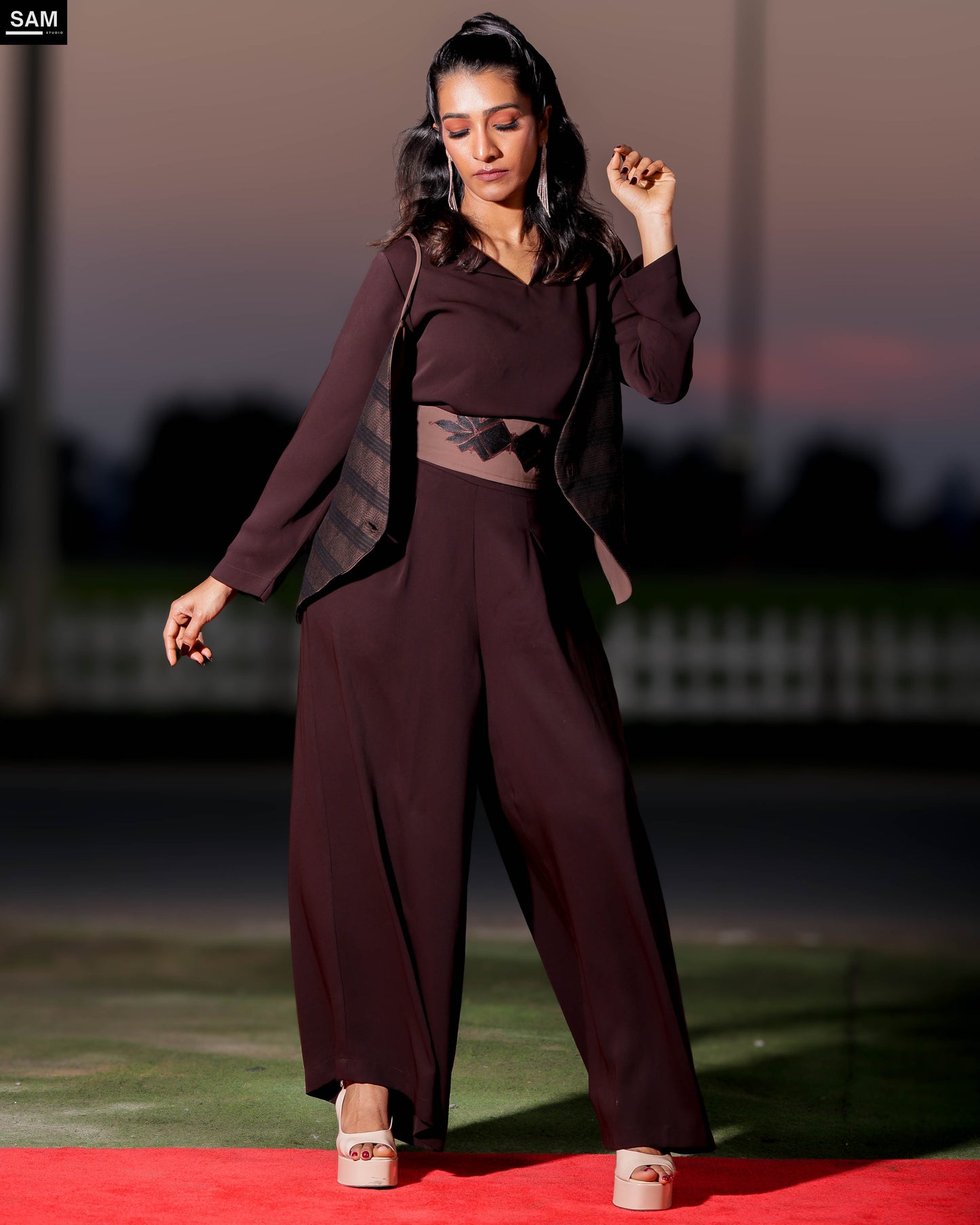 Mouna Two-Piece belted Tunic & Wide-Leg Pants Set