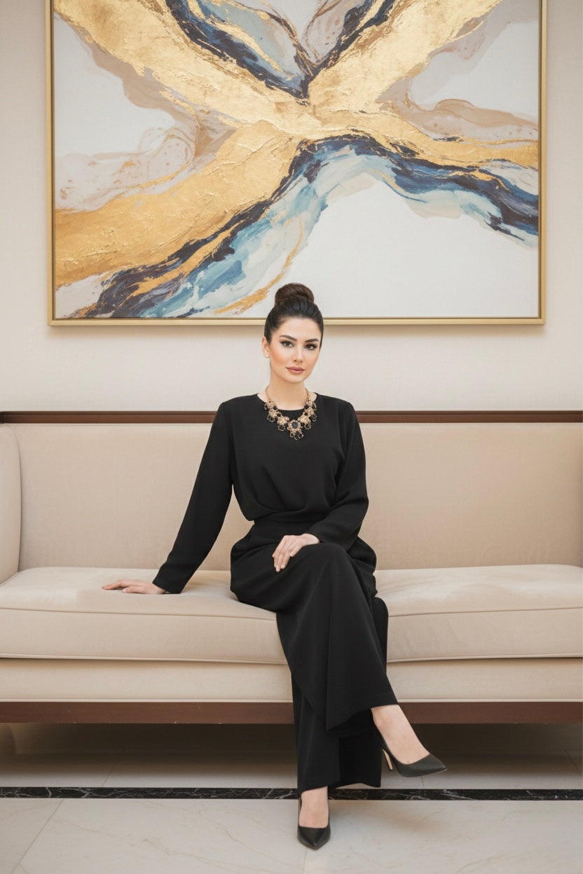 Dija 3-piece Heritage Abaya, trousers and top set