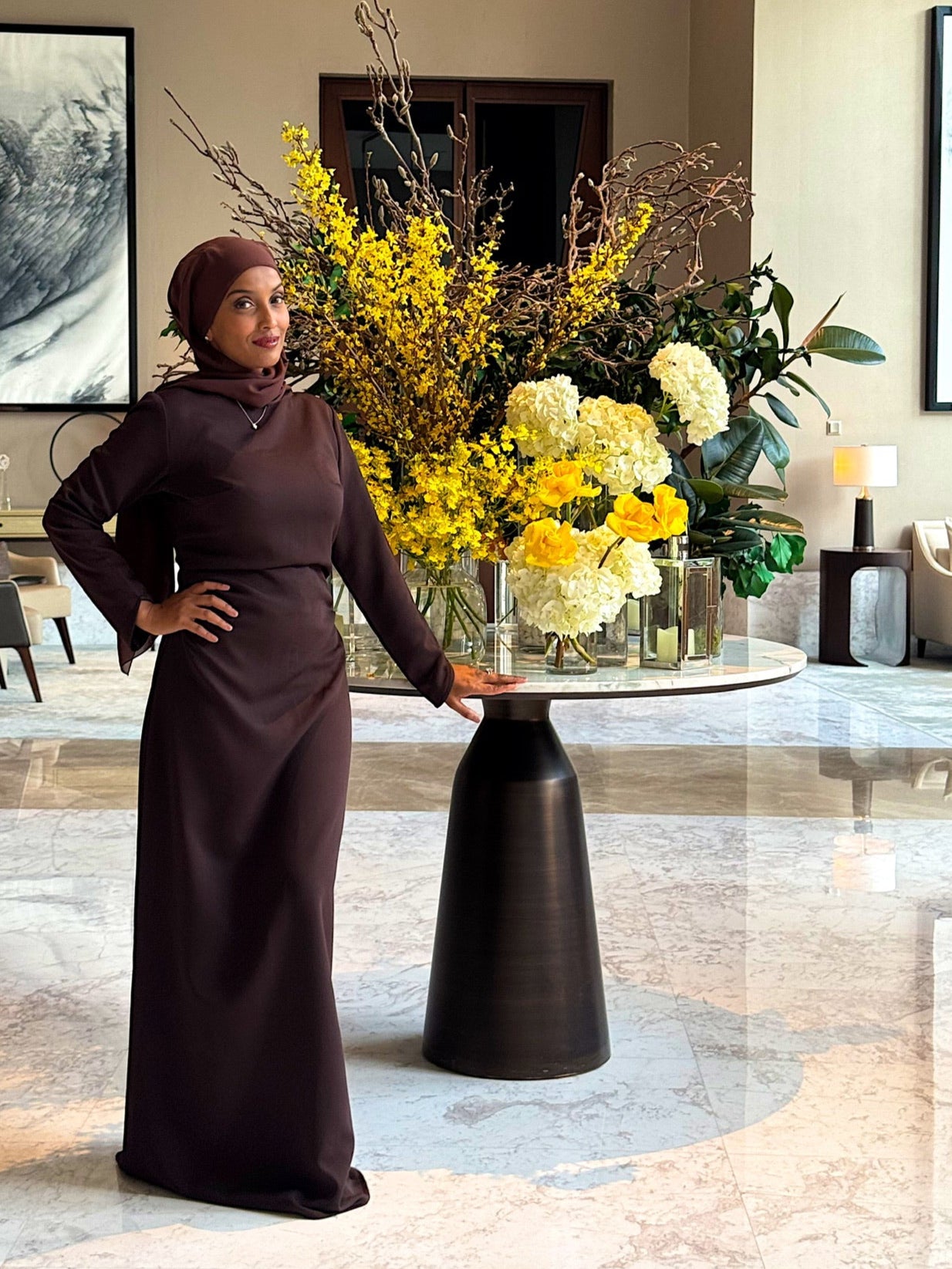 dark brown modest dress Dark Brown Modest Gown 47261KKH