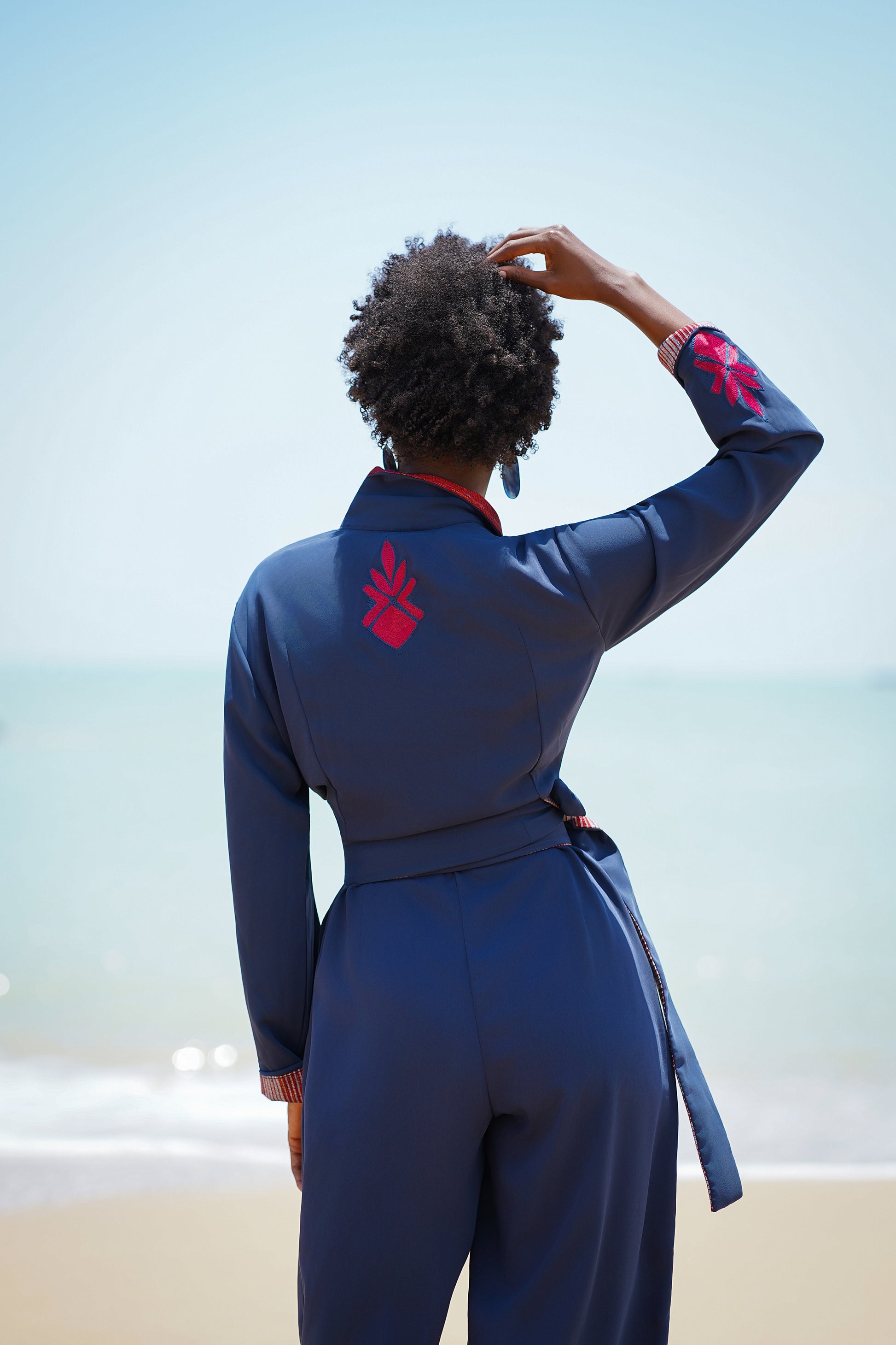 Elegant modest workwear crop blazer for professional women.