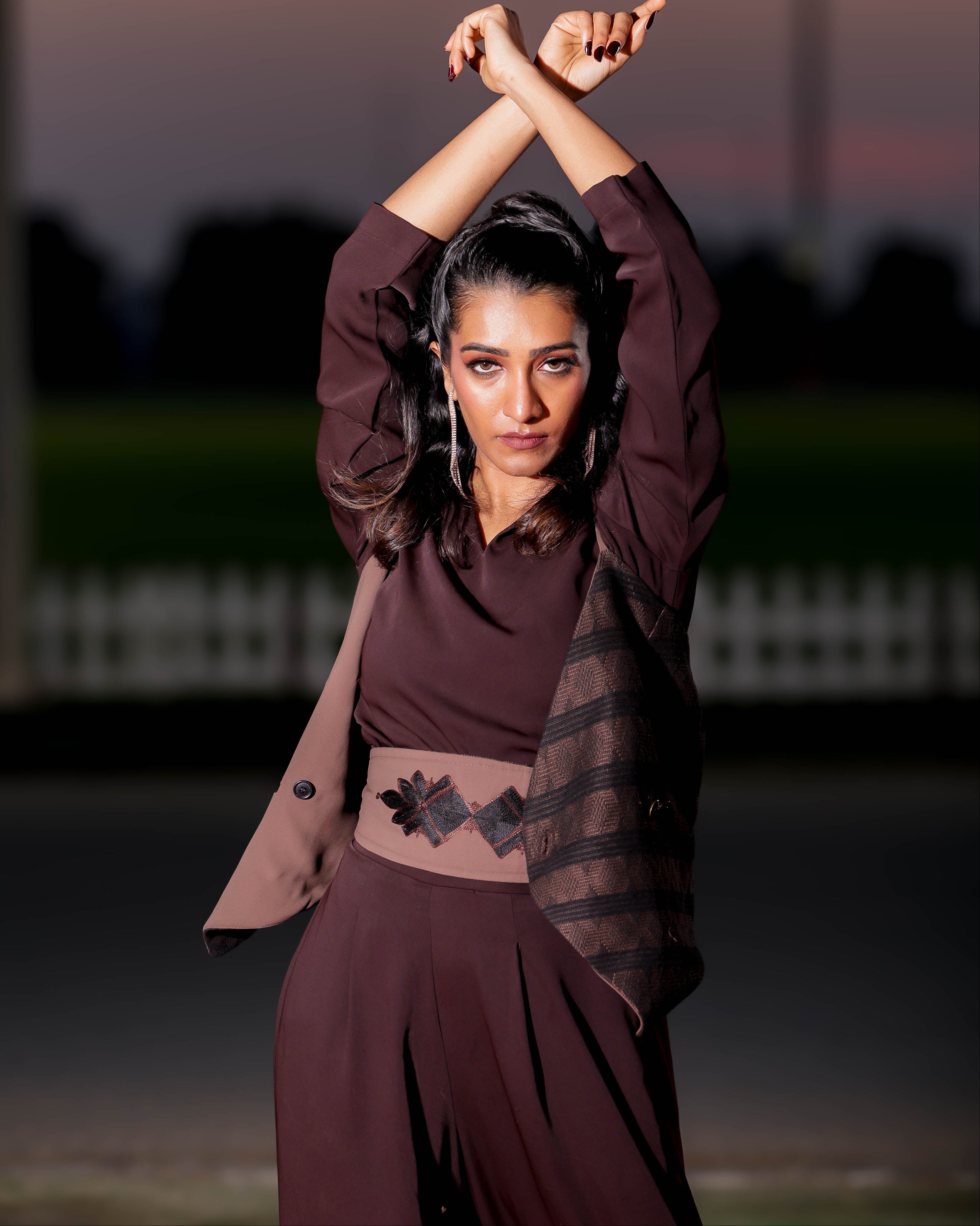 Mouna Two-Piece belted Tunic & Wide-Leg Pants Set